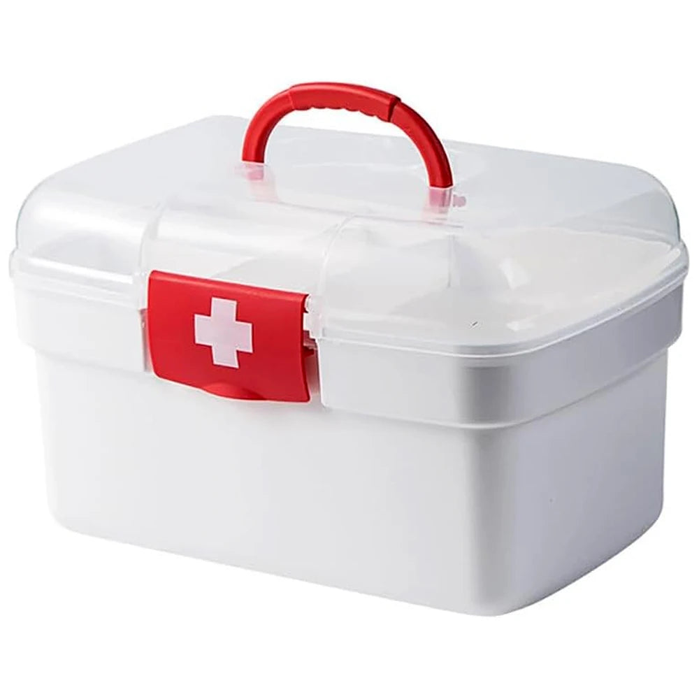 1PCS 2-Tier Medicine Organizer - Portable Medicine Cabinet with Handle, Empty First Aid Kit for Home