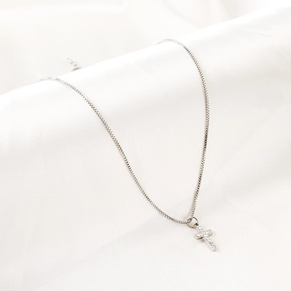 Classic Cross Pendant Necklaces For Women Girls Fashion Gold Plated Stainless Steel O Chain Collares Para Mujer Jewelry Gifts