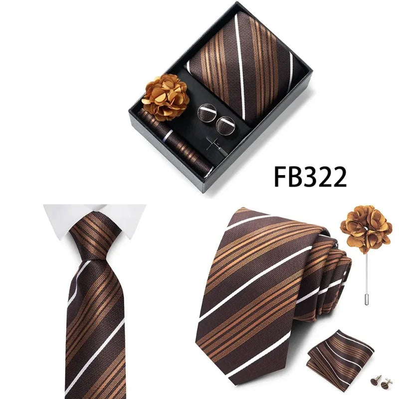Luxury and Fashionable Men's Tie Gift Box Includes Tie, Handkerchief, Cufflinks, Tie Clip, Brooch
