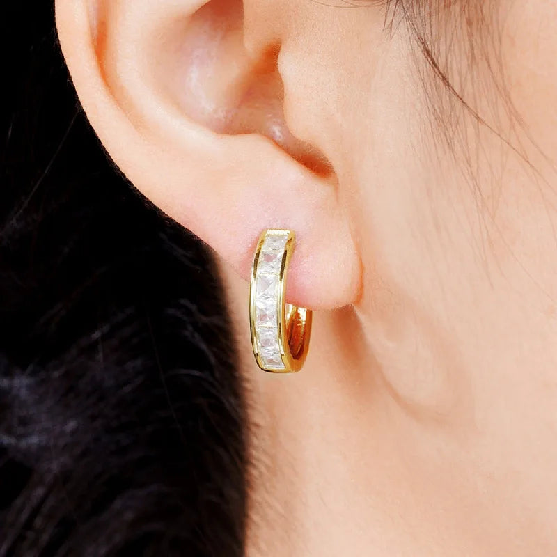 Gold Color Plated Stainless Steel Round Circle Earrings for Women Fashion Cubic Zirconia Hoop Earrings Jewelry Pendientes Mujer