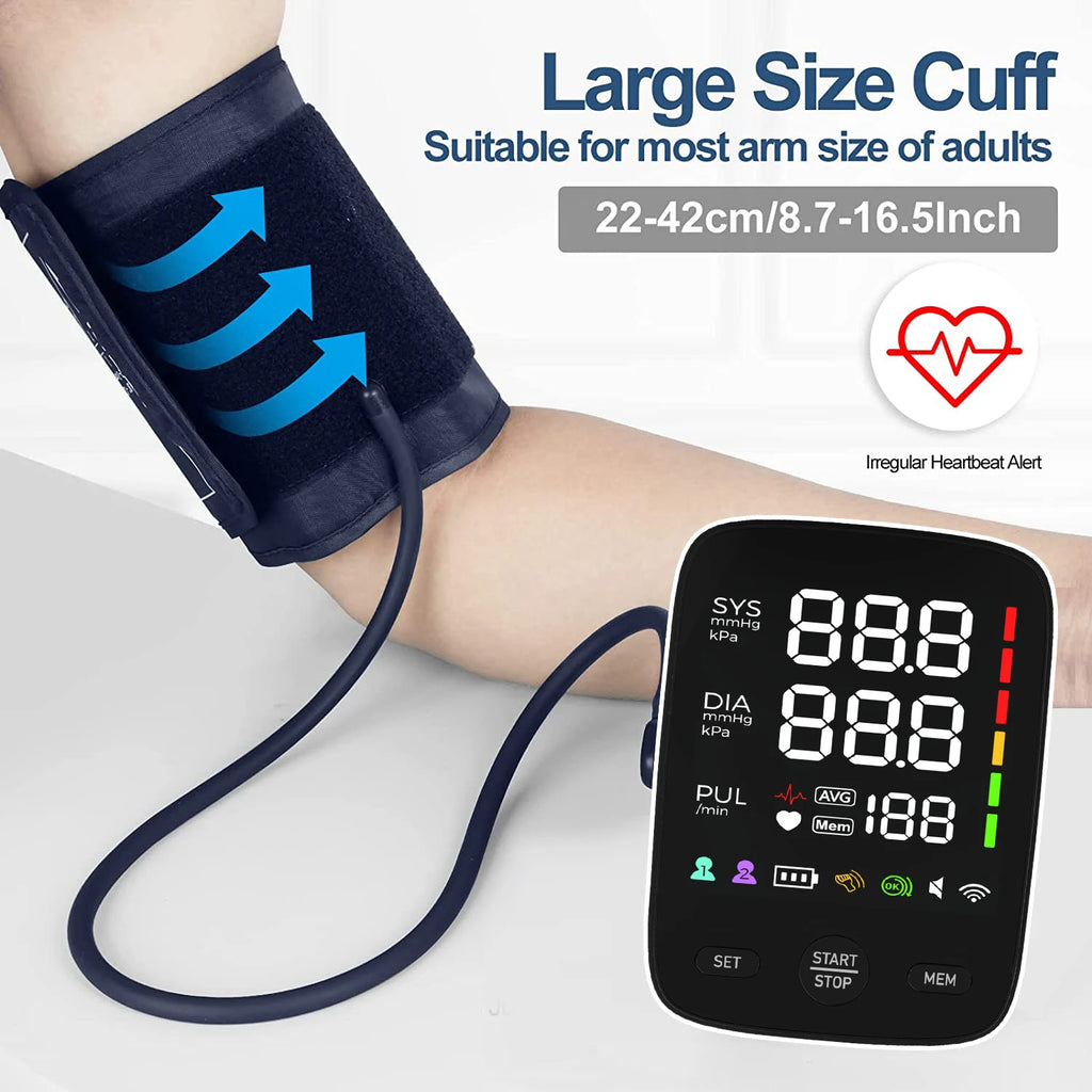 Kingclinic LED Backlit Screen Automatic Upper Arm BP Monitor Electronic Blood Pressure Machine 2X120 Groups Adjustable BP Cuff