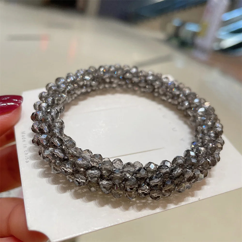 Crystal Beads Hair Ties for Women Vintage Ponytail Scrunchies Elastic Hair Bands Glass Beaded Rubber Hair Rope Accessories