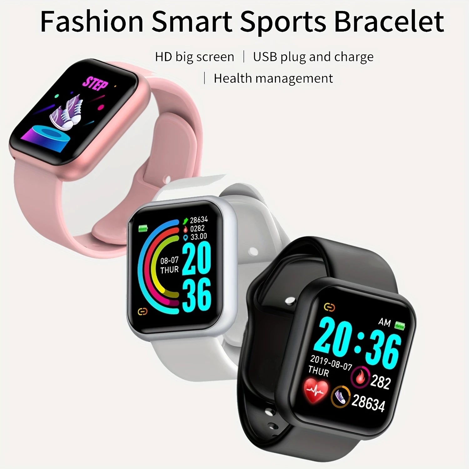 Sport Smart Watches Color Screen Life Waterproof Bluetooth Fitness Bracelet With Health Blood Pressure Heart Rate Sleep Monitor