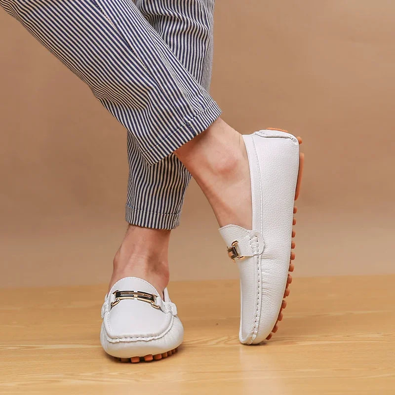 YRZL Shoes Men Handmade PU Leather Loafer Casual Driving Flats Slip-on Shoes Luxury Comfy Moccasins White Loafers Shoes for Men