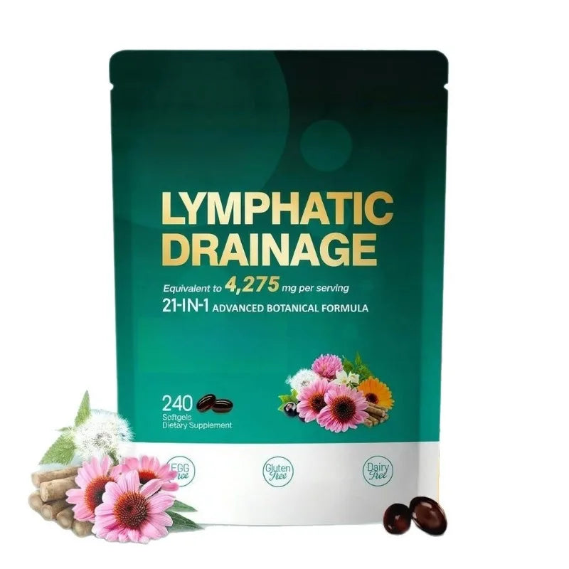 Lymphatic Drainage Capsules 4275mg 21 in 1 with Herbal Blend with Dandelion Burdock & Turmeric Supplement 240 Softgels Per Bag