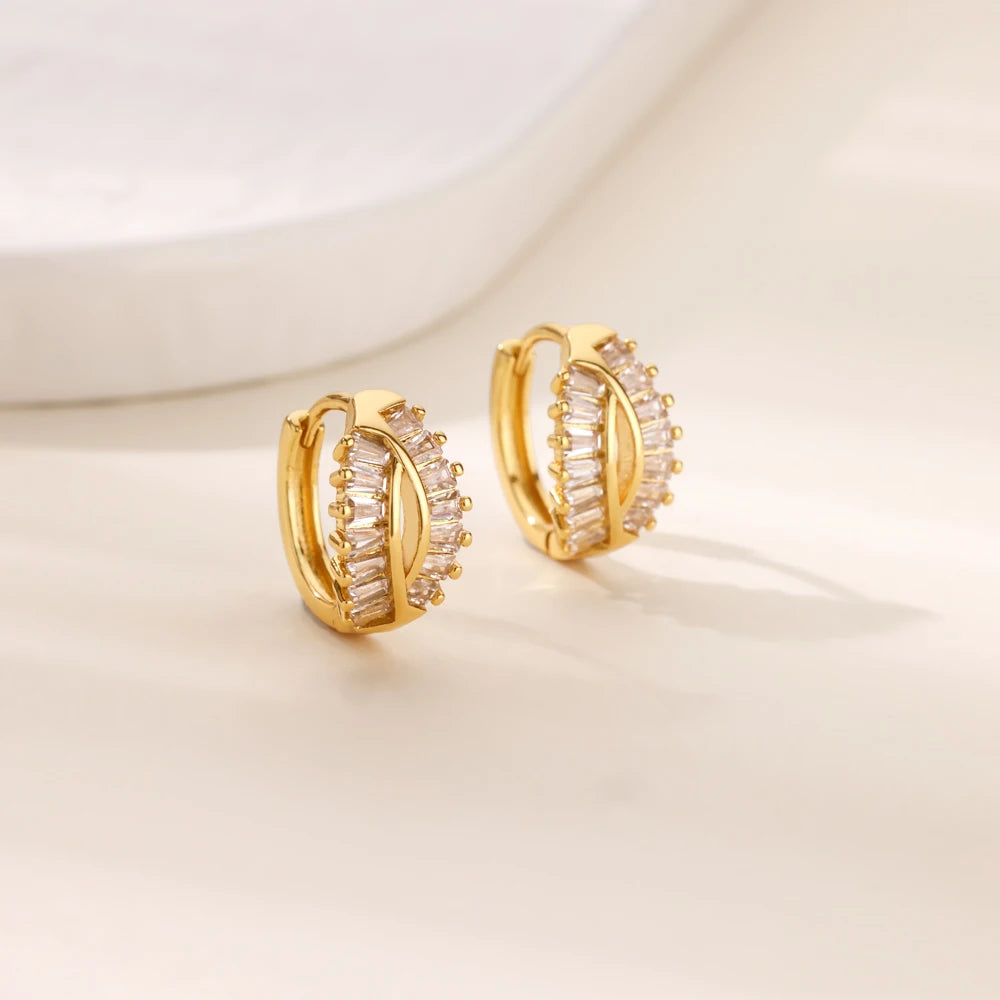 Cubic Zirconia Hoop Earrings For Women Luxury Crystal Zircon Gold Color Stainless Steel Earring Jewelry Wedding Party Gift