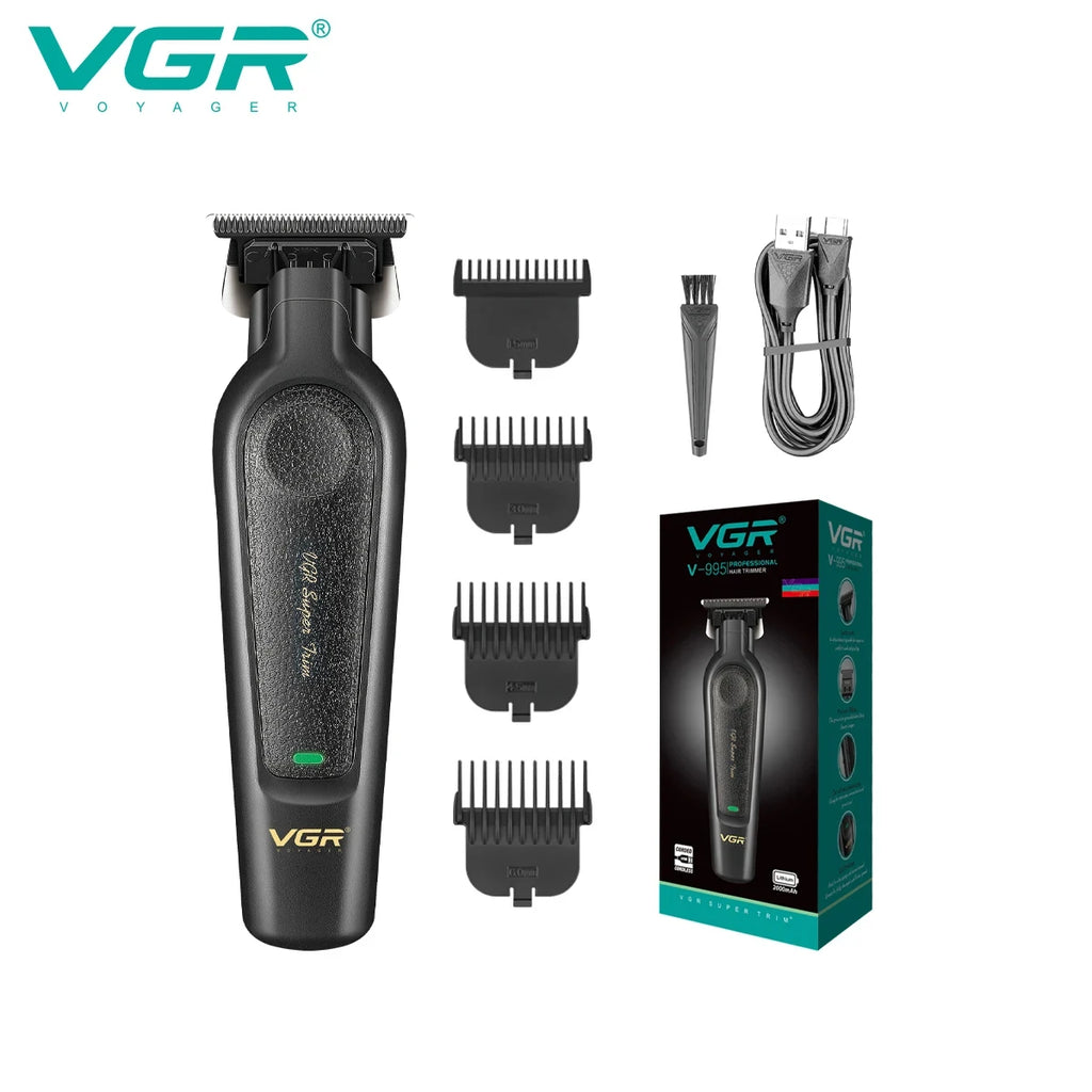 VGR V-197&995 high-end hair clipper two-piece set, metal leather body, electric push shear, LED digital display, oil head carvin
