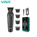 VGR V-197&995 high-end hair clipper two-piece set, metal leather body, electric push shear, LED digital display, oil head carvin