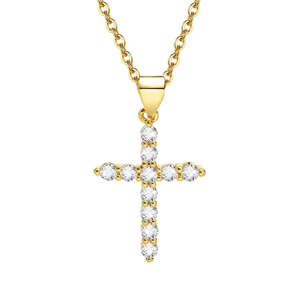 Minimalist Simple Cubic Zirconia Cross Pendant Neckalce for Women,  CZ Crucifix Neclace, 316L Stainless Steel Not Fade