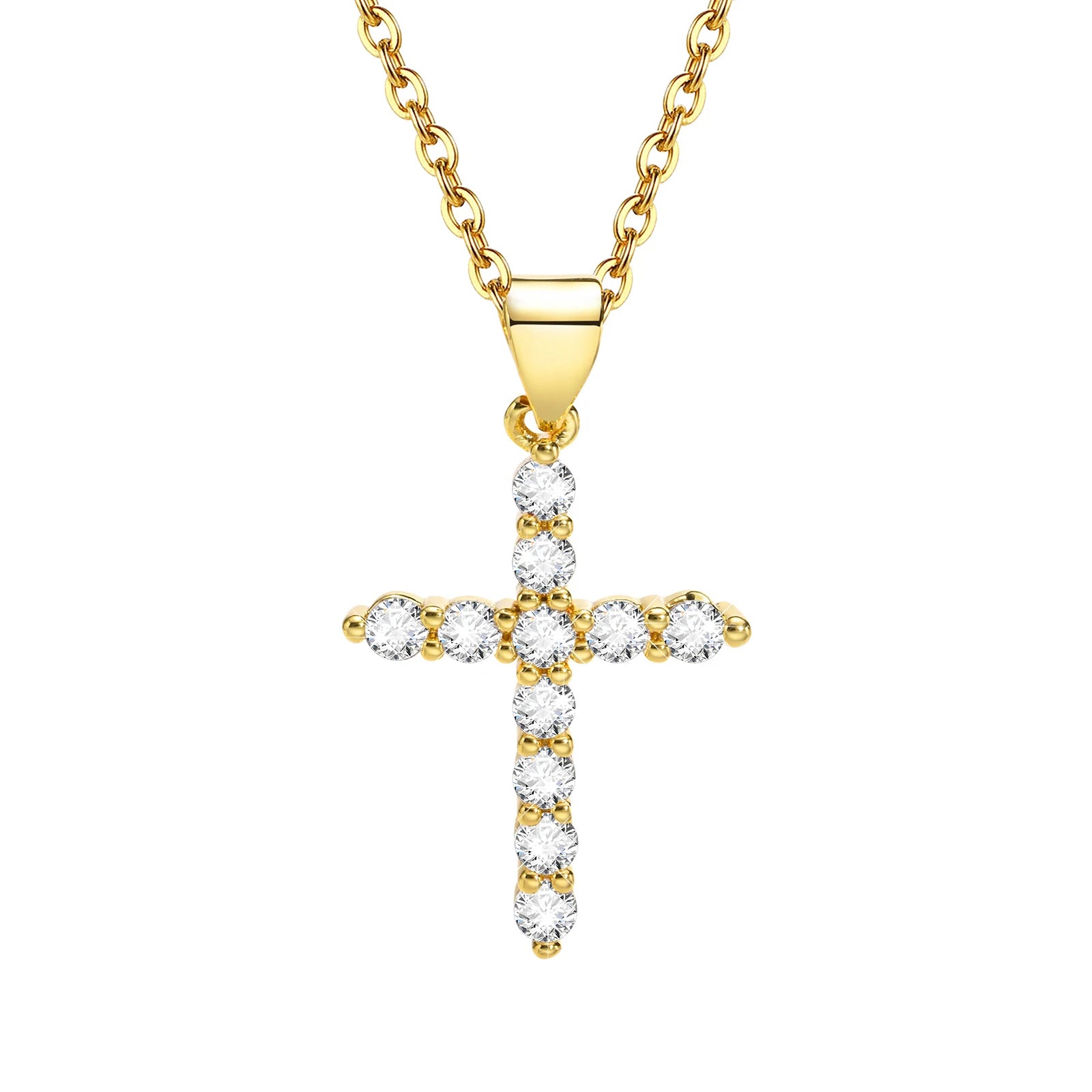 Minimalist Simple Cubic Zirconia Cross Pendant Neckalce for Women,  CZ Crucifix Neclace, 316L Stainless Steel Not Fade