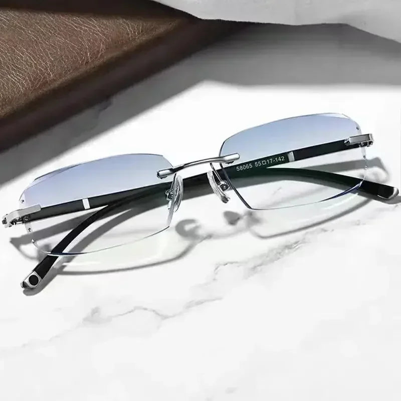 Myopia Glasses Frameless HD Optional Photochromic Glasses Anti Blue  Men's Anti Fatigue Clear Glasses