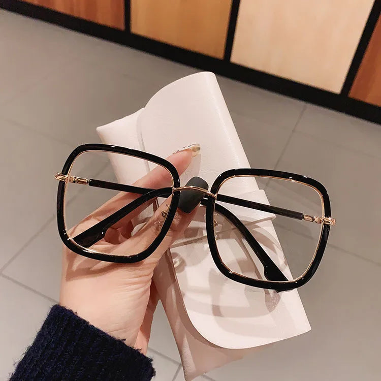 Fashion Blue Light Blocking Myopia Glasses 0 TO -6 Unisex Clear Lens Computer Goggles Ovesized Square Women's Spectacle Frames