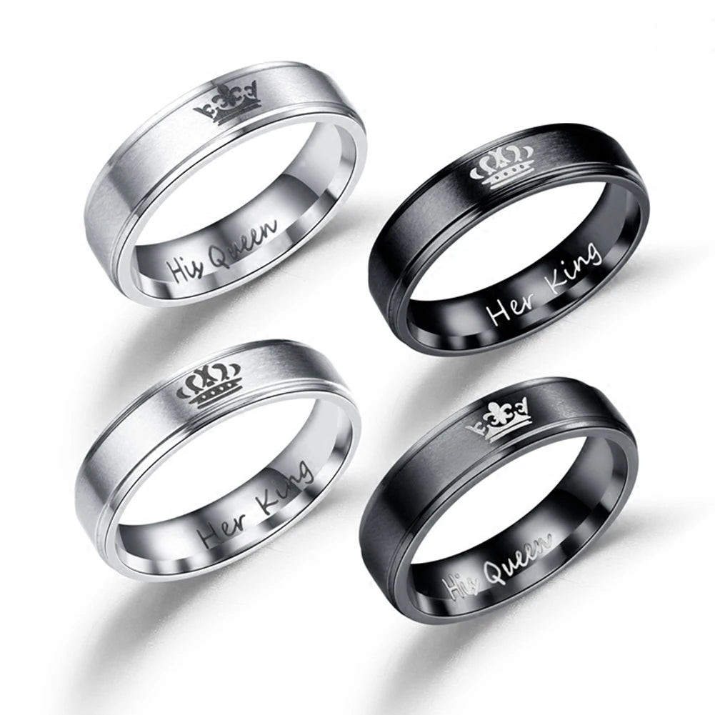 6mm Fashion Stainless Steel Ring His Queen Her King Couple Black Crown Couple Jewelry Anniversary Valentine's Day Gifts