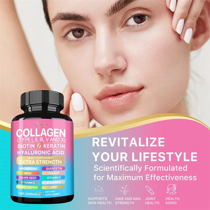 Collagen Supplement - Maintains Overall Well-being,Supports Skin Care, Nails, Hair, Antioxidants and The Immune System