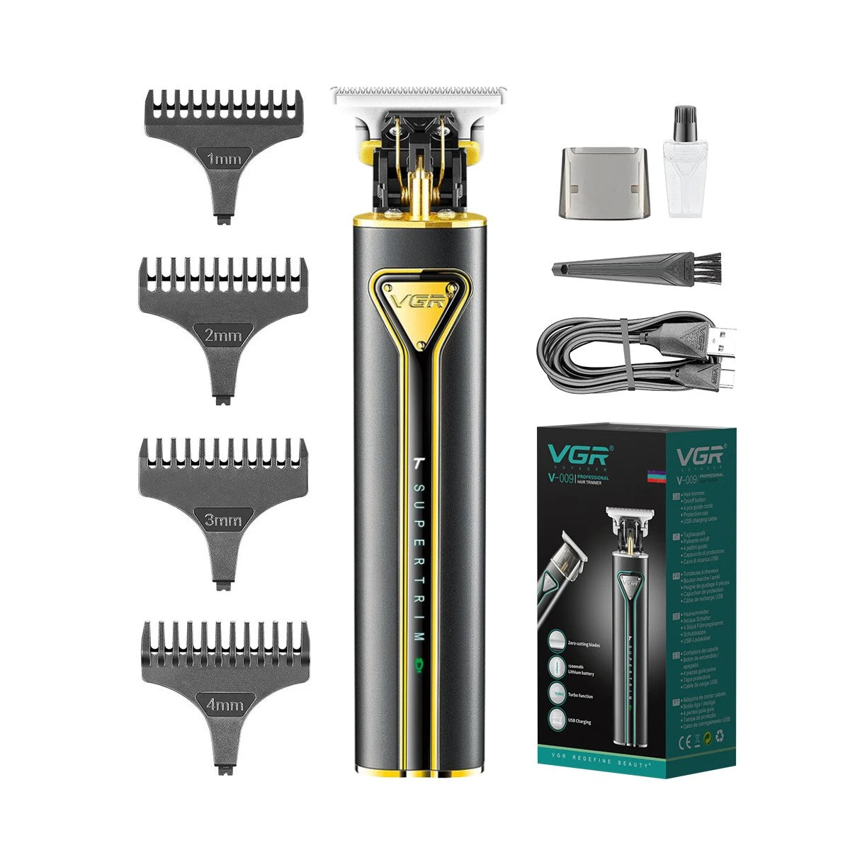VGR Hair Clipper T9 Hair Trimmer Professional Hair Cutting Machine Metal Wireless Electric Rechargeable Clippers for Men V-009
