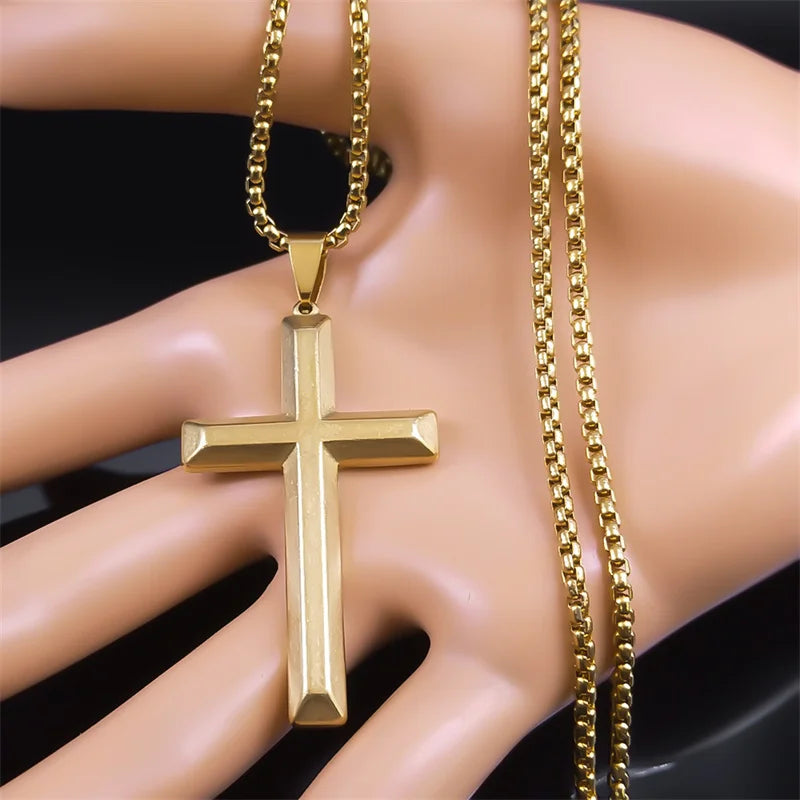 Christ Jesus Crucifix Cross Necklace for Women Men Stainless Steel Gold Color Chain Necklaces Jewelry colar masculino NS01