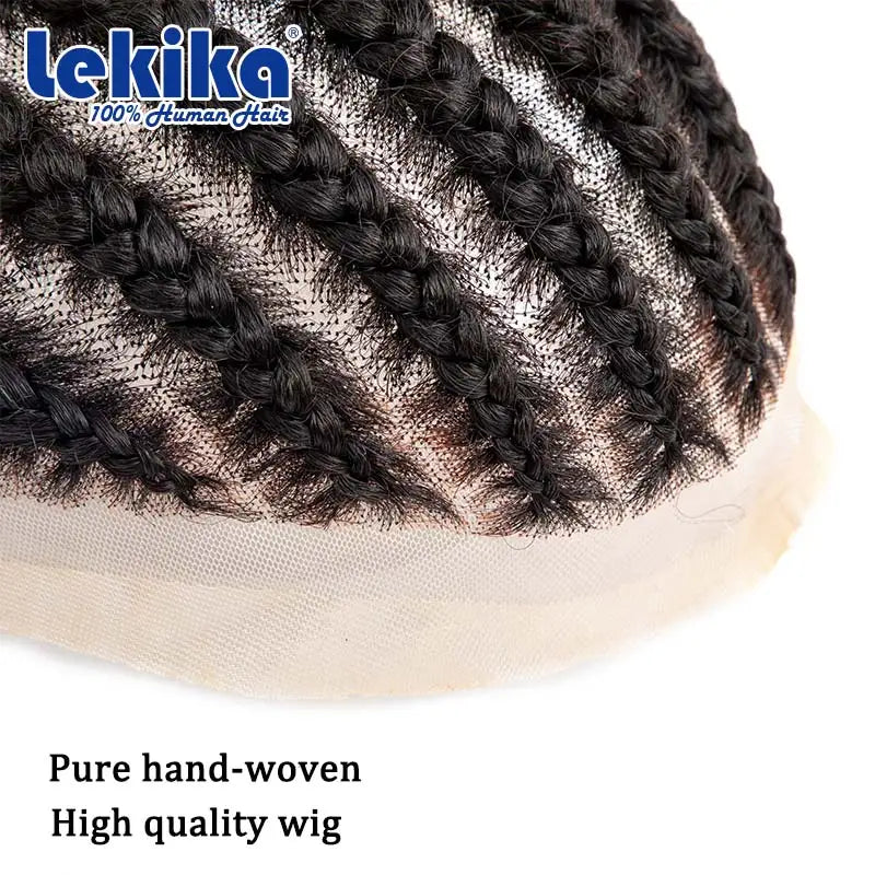 8 Cornrow Braids Hair Prosthesis For Men Durable Hair System For Man Afro 100% Human Hair Hair Prosthesis For Men Black Toupee