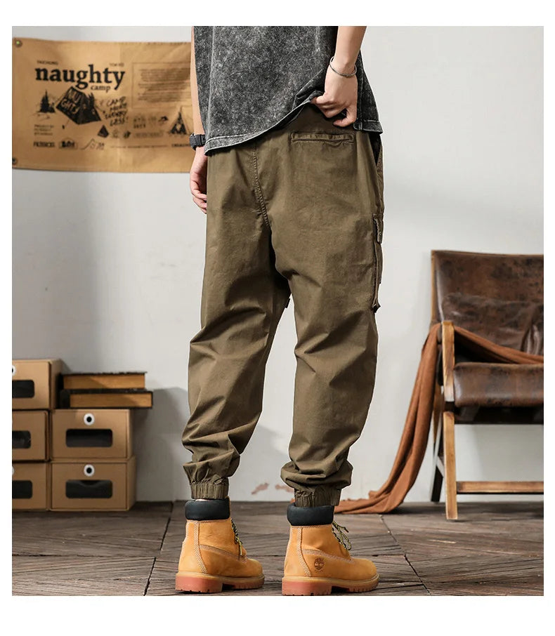 Man's Cargo Pants High Waist Casual Ninth Pants Fashion Slim High Street Straight Workwear Trousers Trend Streetwear Binding leg