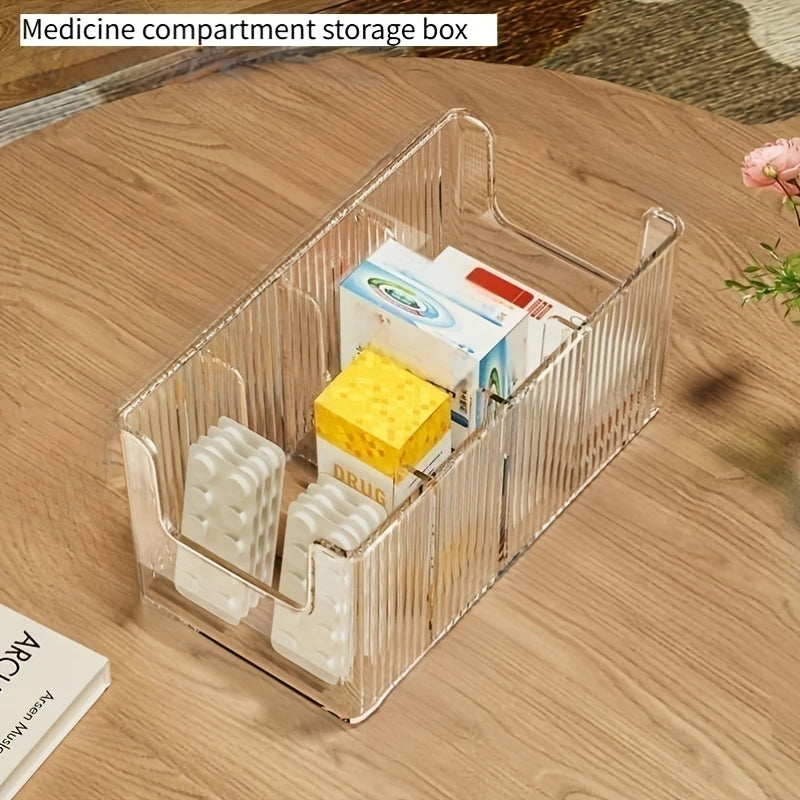 Medicine Storage Box Transparent Divided Desktop Medicine Organizer 4-Compartment Makeup Organizer Storage Rack First Aid Box