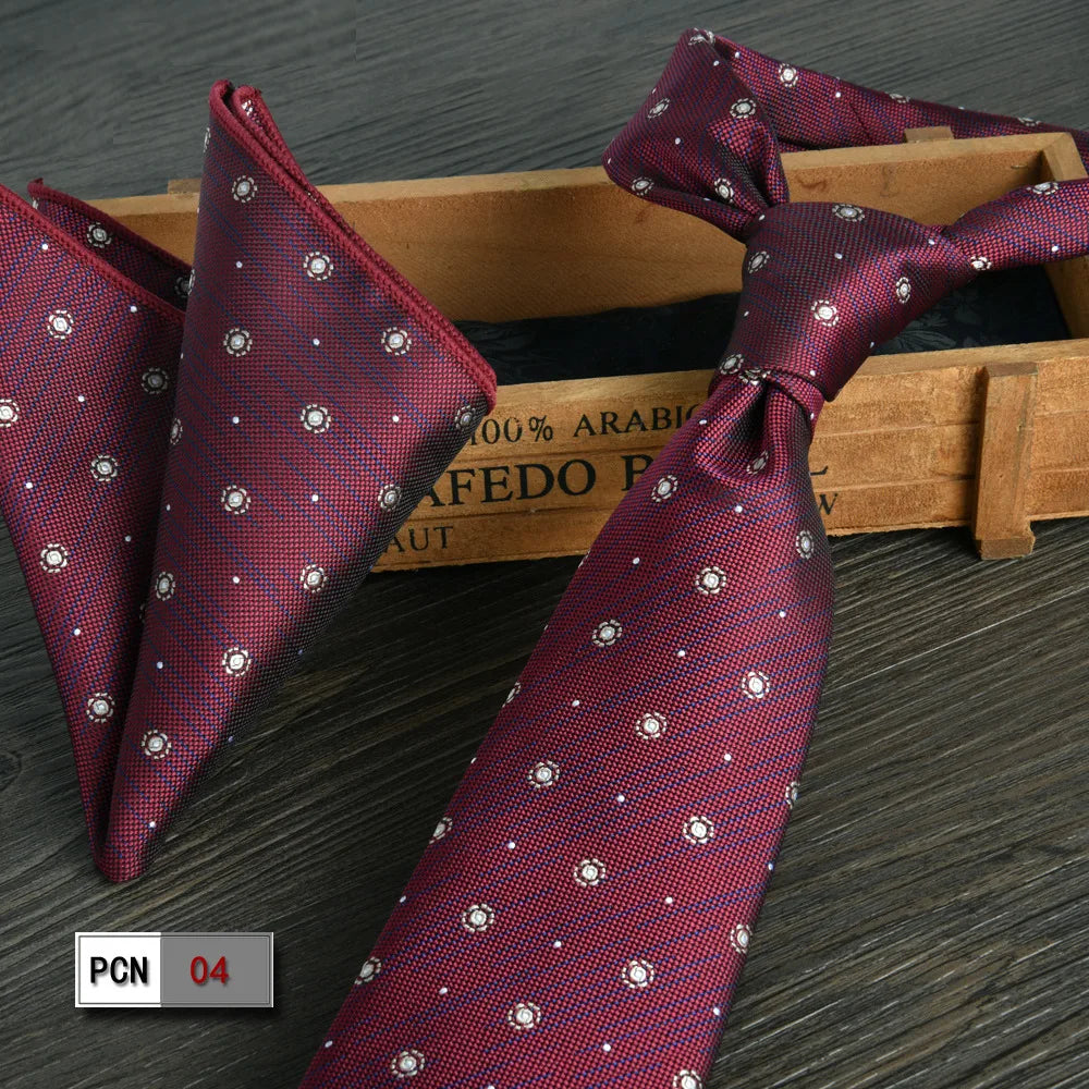 man tie set swine red 8cm Men's Formal tie and pocket square set 2-Piece Business Wedding burgundy ties for men and neckties man