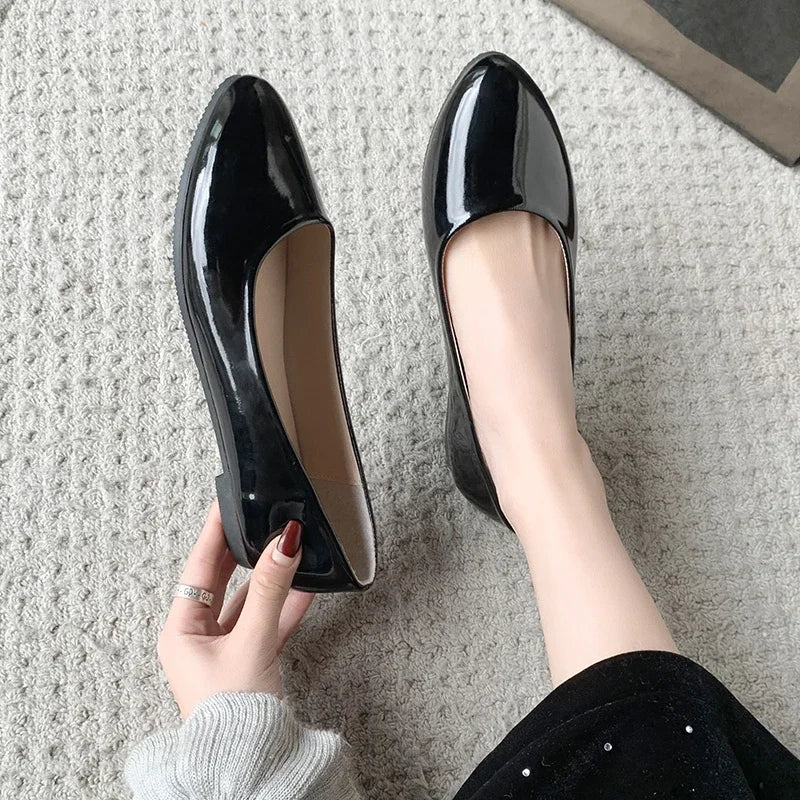 Women's Formal Uniform Shoes Spring Autumn Black Versatile Flat Shoes Women Causal Loafers Non-slip Ladies Ballet Leather Shoes