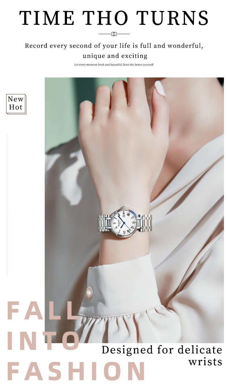 Watches for Women Stainless Steel Modern Hand Clock Female Gifts Luminous Waterproof Ladies Wristwatches for Women Montre Femme