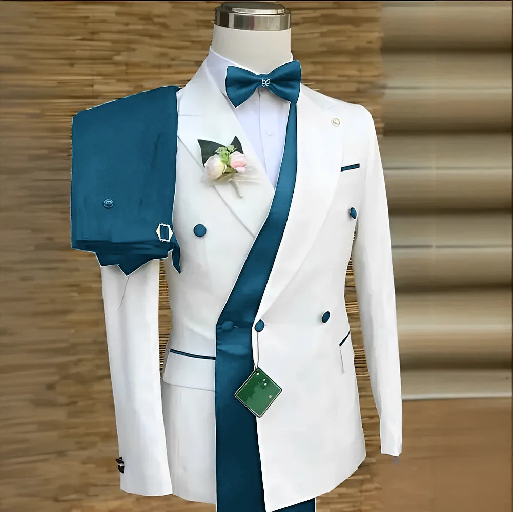 Double Breasted Formal Suits for Men Business Prom Blazer with Pants Wedding Groom Tuxedo Male Suits Custom 2 Pieces Suit Jacket