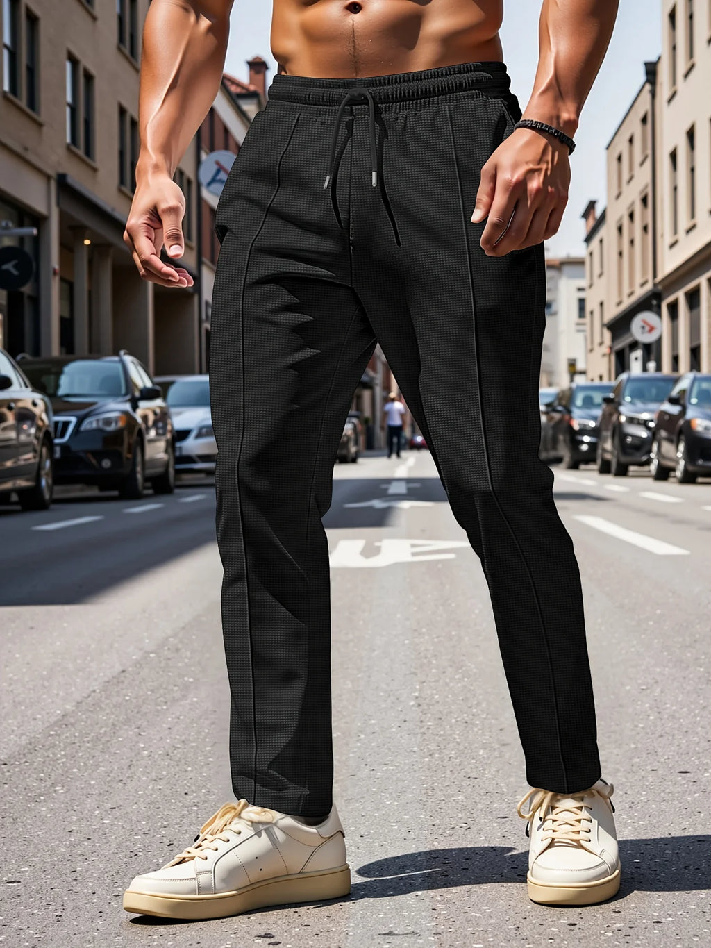 Men'S Summer Casual Loose Fit Pants Breathable Elastic Waist with Drawstring Mid-Rise Stylish and Trendy Everyday Comfort Pants