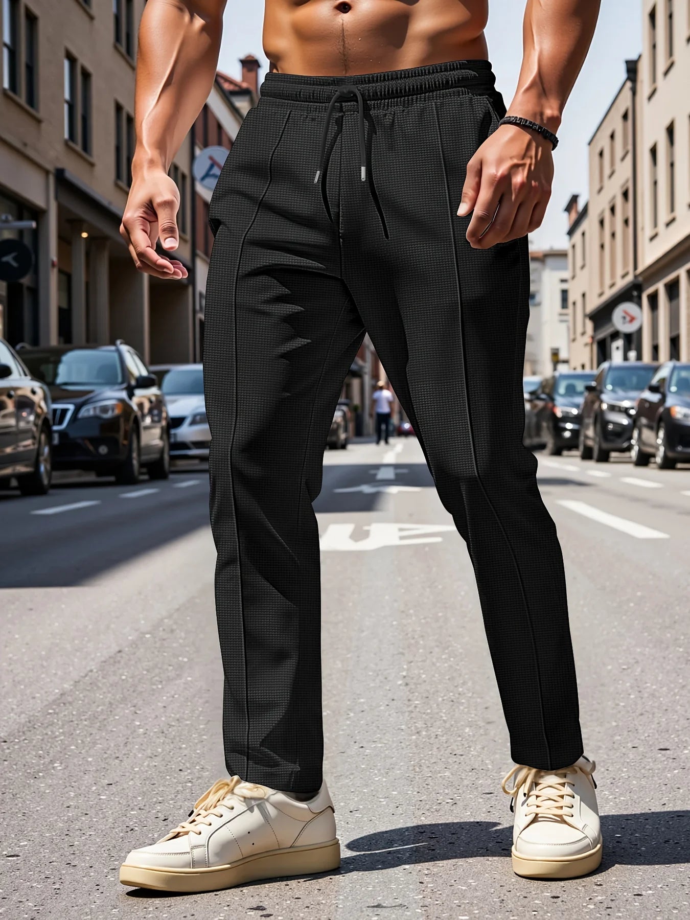 Men'S Summer Casual Loose Fit Pants Breathable Elastic Waist with Drawstring Mid-Rise Stylish and Trendy Everyday Comfort Pants