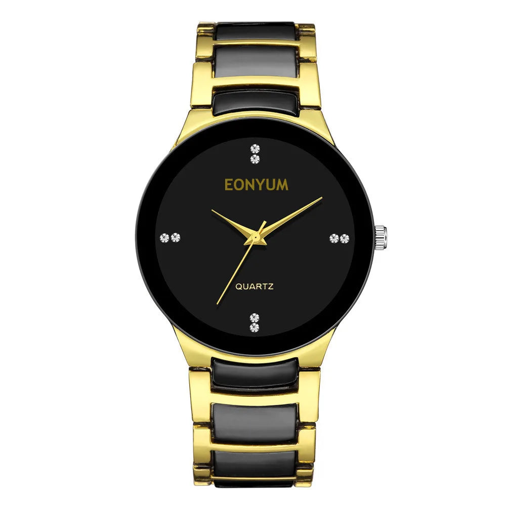 Classic Fashion Men's WristWatches, Trendy Stainless Steel Luxury Exquisite Clock Golden Black Quartz Watch Hot Sale Relojes