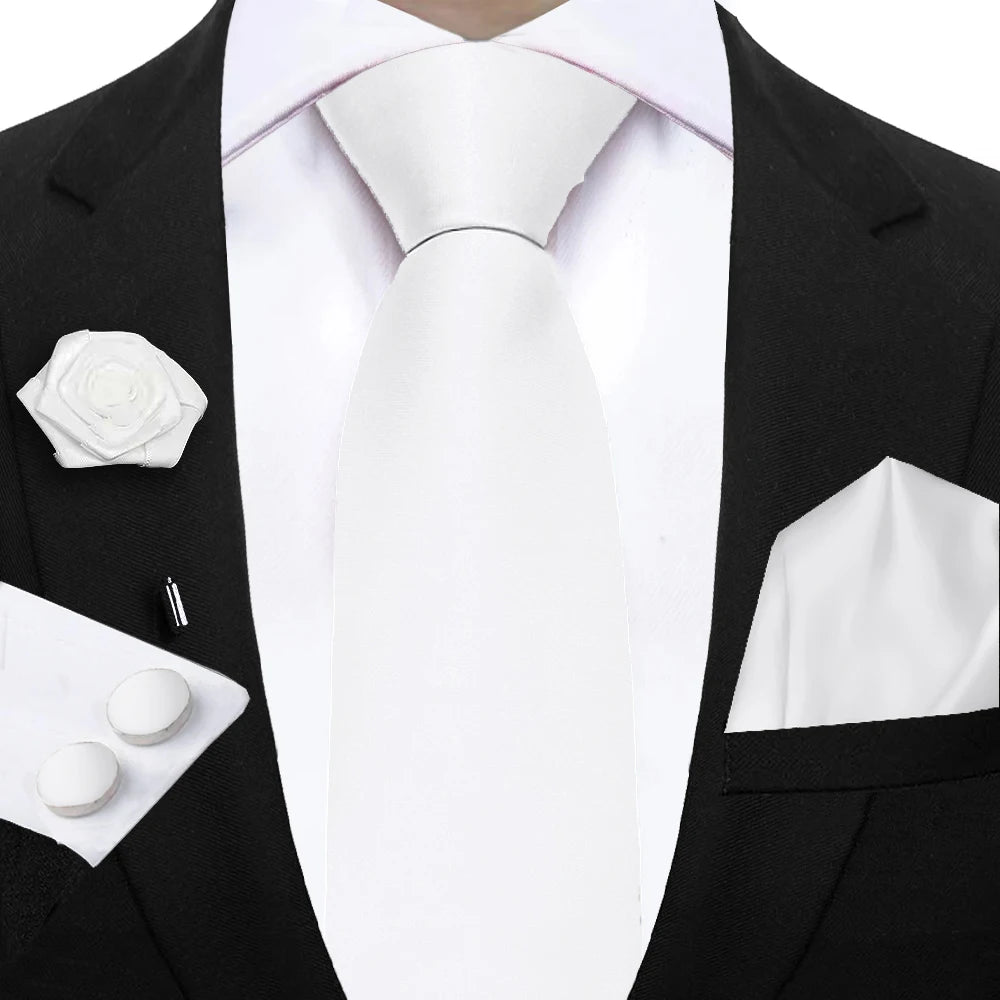 Mens Ties Solid NeckTie Pocket Square Brooch Set Men's Wedding Pink Blue Purple Tie Suit Accessories Fit Group Holiday Party