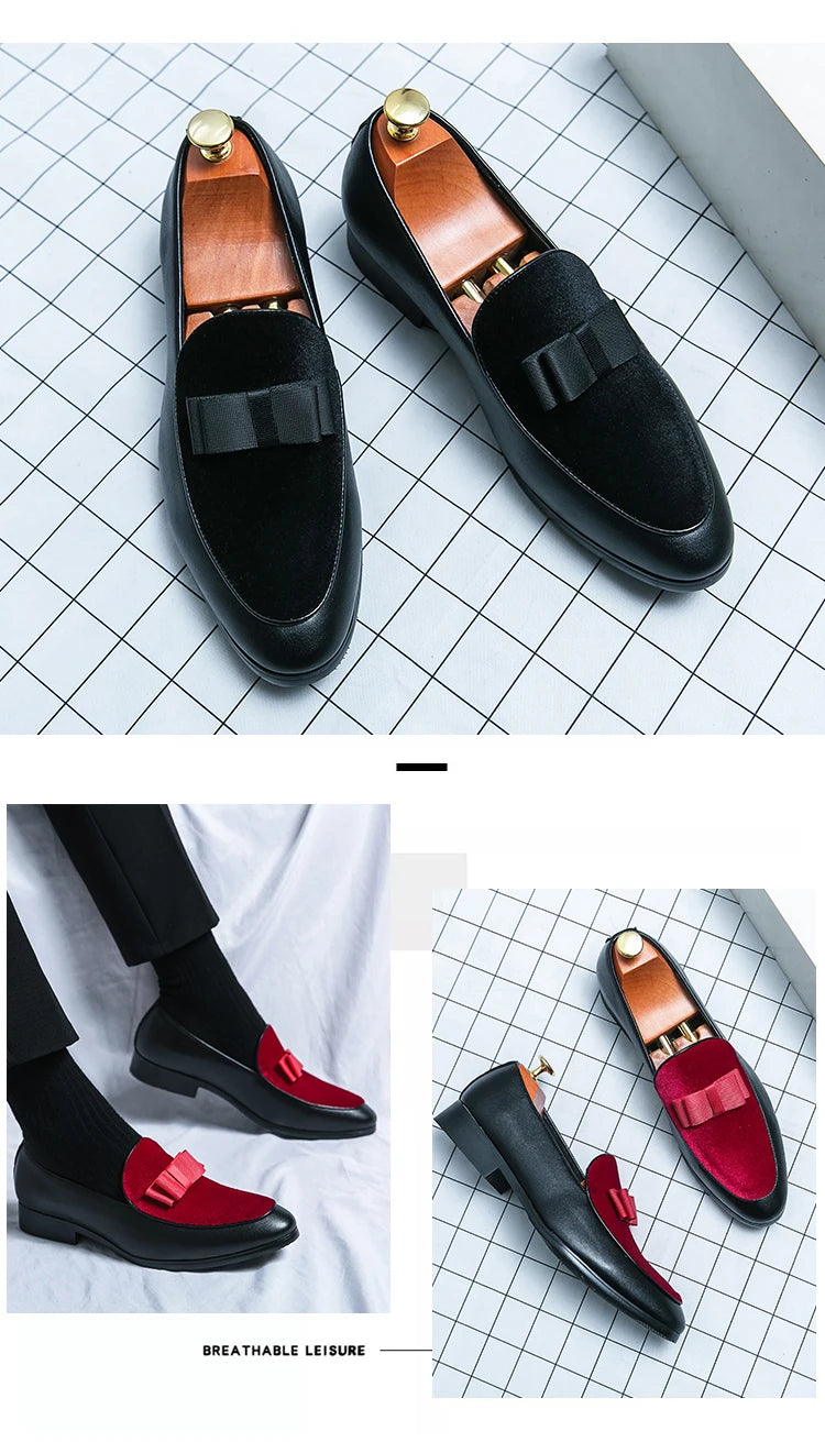 Fashion Wedding Shoes For Men Dress Casual Business Leather Shoes Male Classic Formal Bow Office Social Party Shoes Man Loafers
