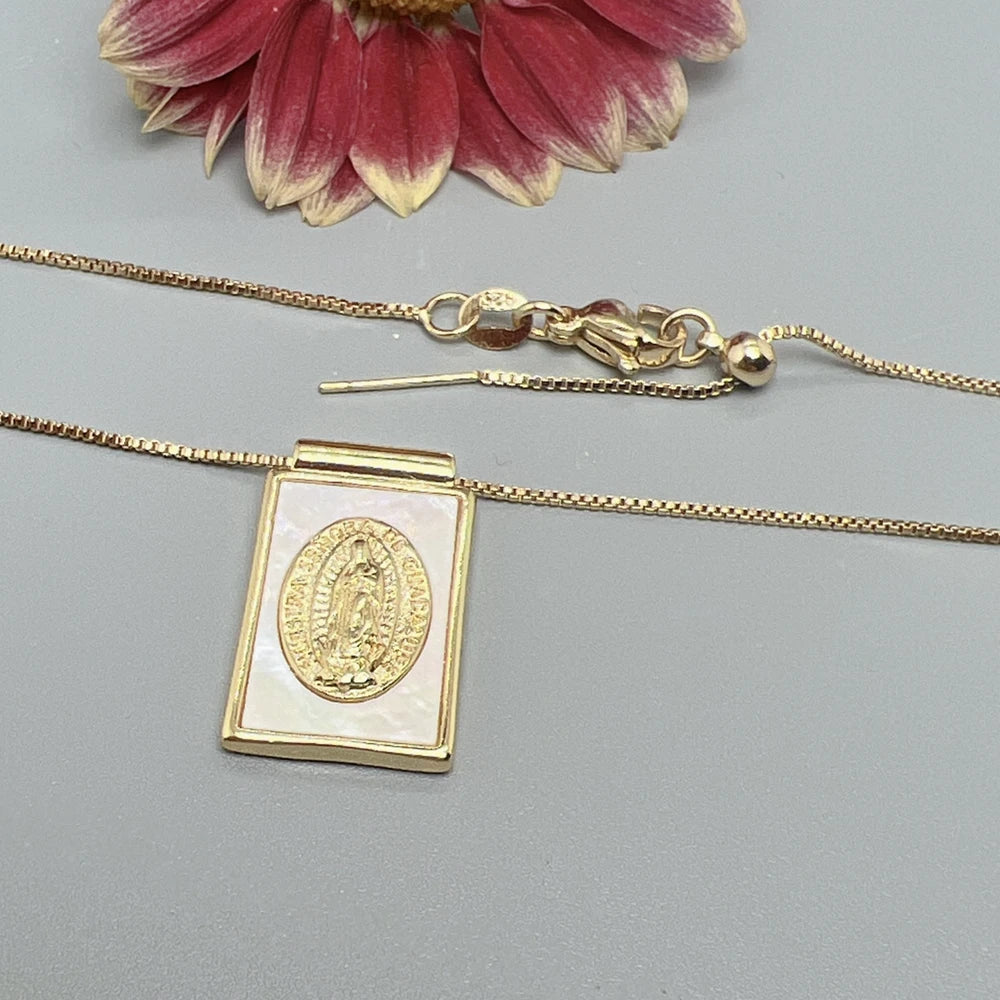 Religious Saint Benedict Cross Guadalupe Necklaces Female Metal Gold Natural Sea Shell Pendant Jewelry For Women