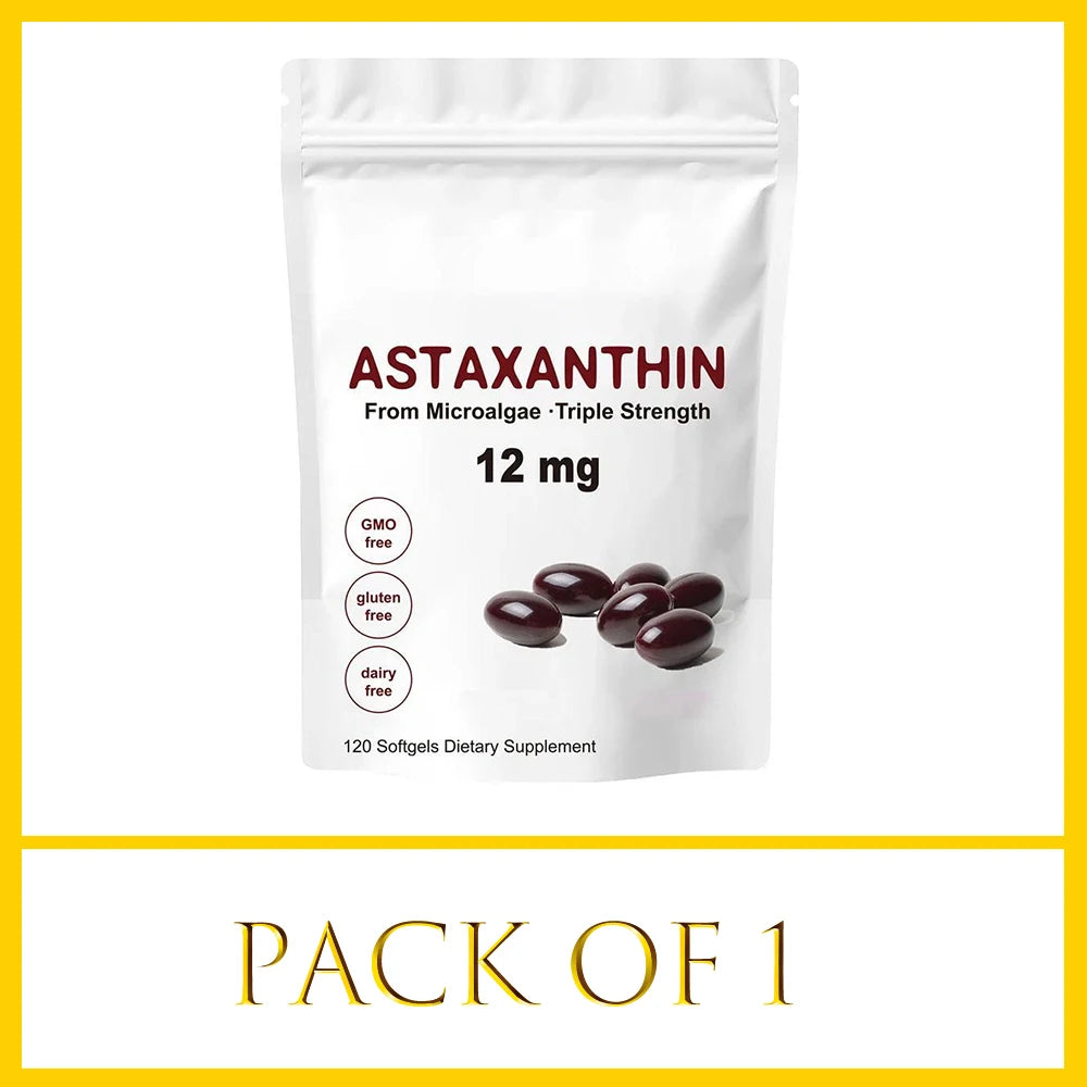 Premium Astaxanthin Capsules Antioxidant Supplements Supports Eye, Joint, Internal Circulation, Skin Health & Natural Tanning