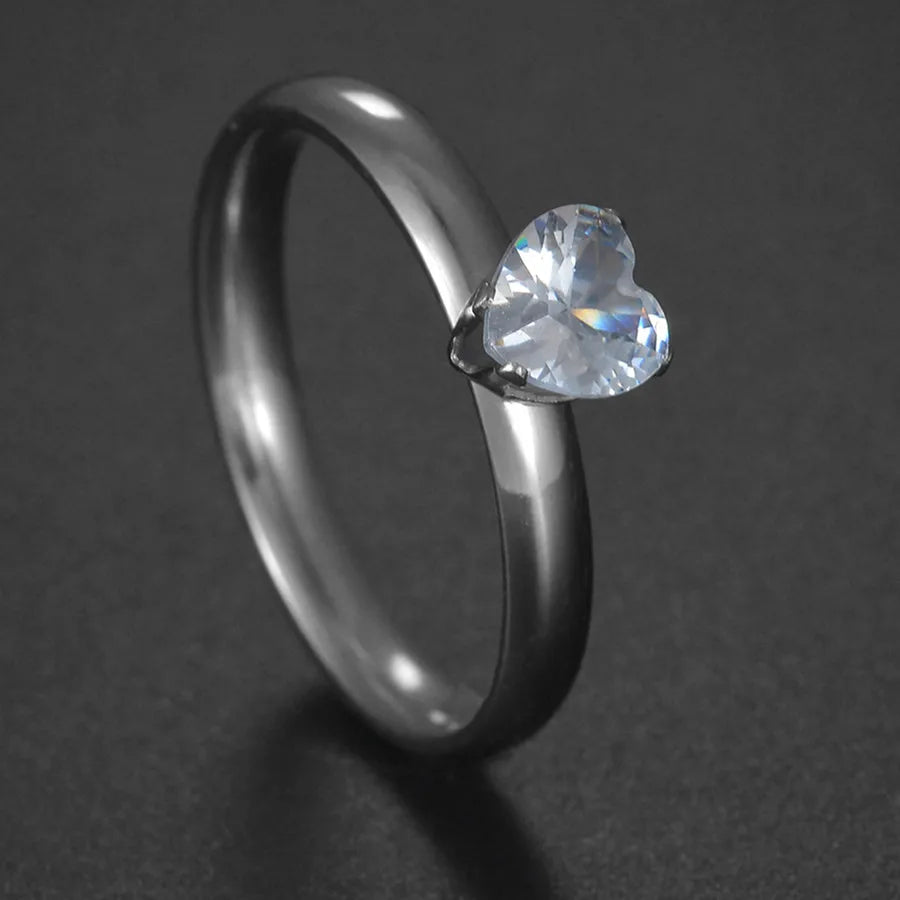 Couple Rings - Women Exquisite Rhinestones Zirconia Rings Set Simple Stainless Steel Men Ring Fashion Jewelry For Lover Gifts
