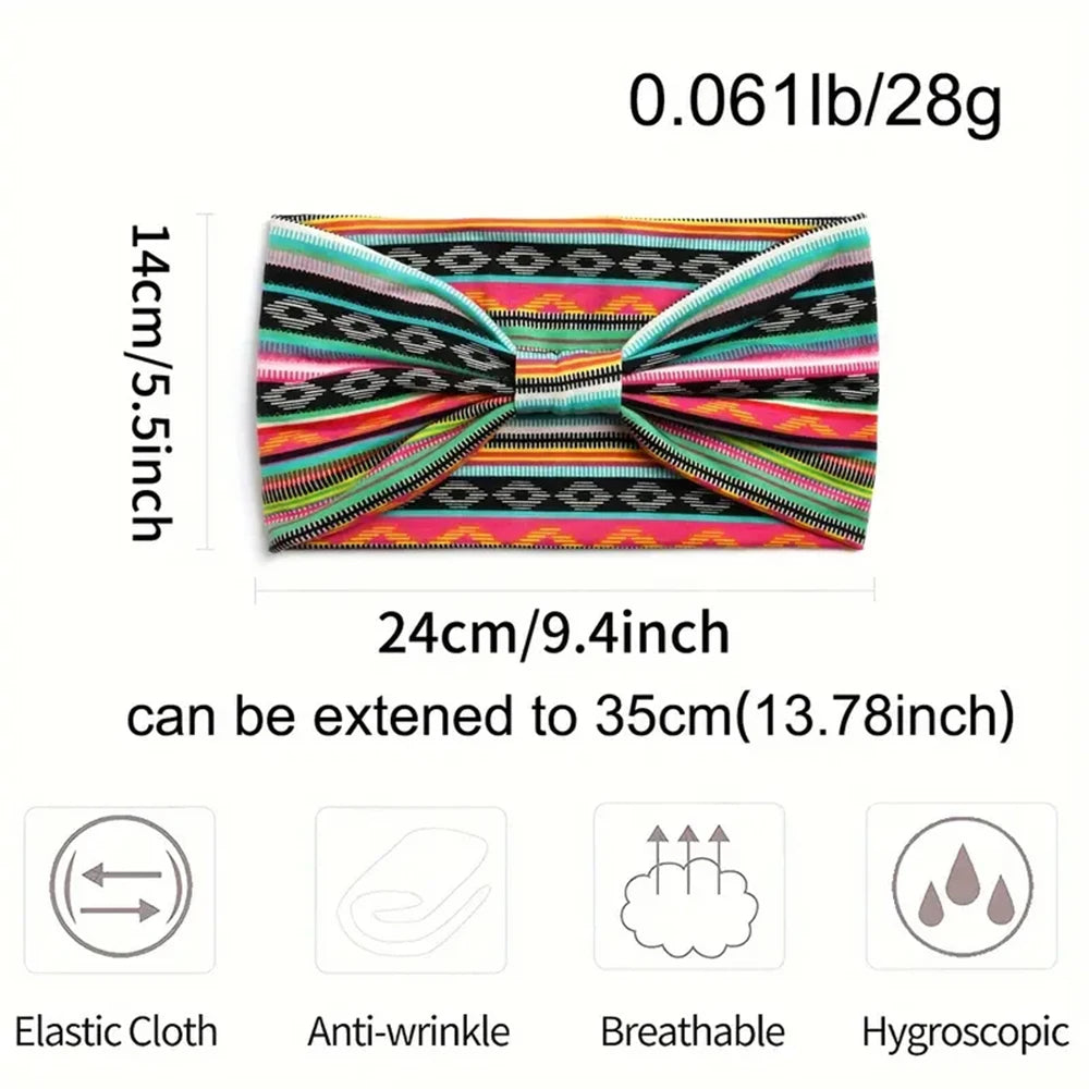 1/3pcs European American Women'S Bohemian Style Elastic Headscarf Fashionable Breathable Cotton Wide Brimmed Hair Accessories