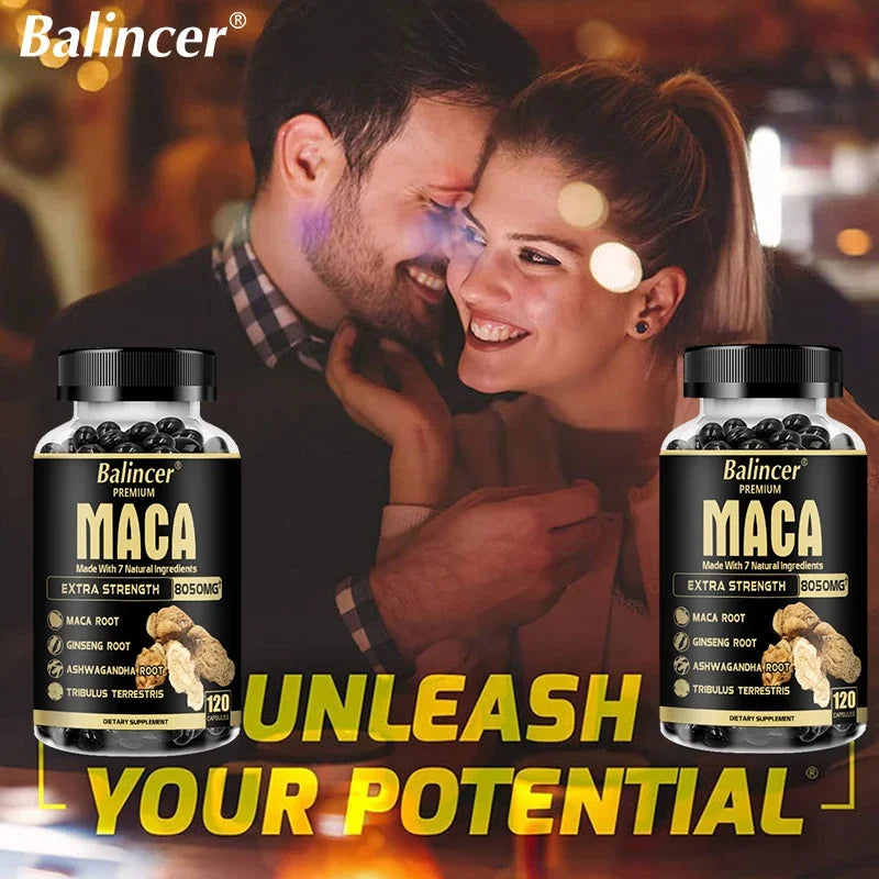 20X Natural Concentrated Extracts Black + Red + Yellow Maca Root, Korean Ginseng, Ashwagandha, Maca Root Capsules 8050 Mg