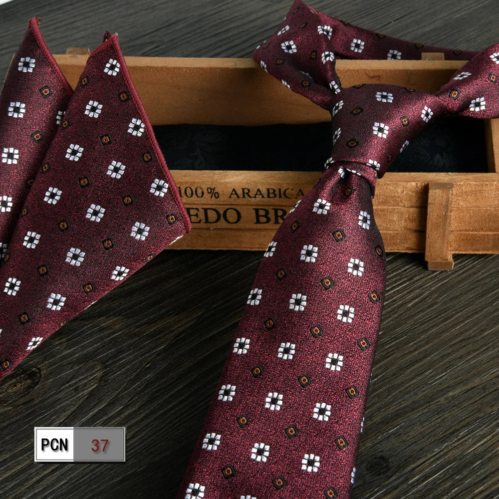 man tie set swine red 8cm Men's Formal tie and pocket square set 2-Piece Business Wedding burgundy ties for men and neckties man