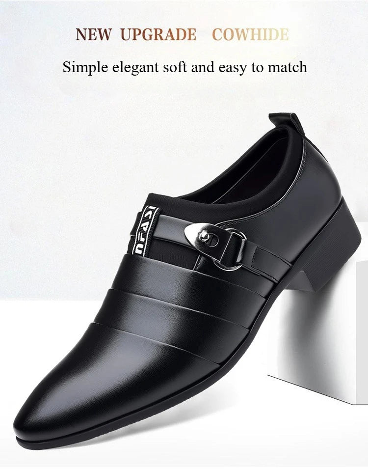 Classic Leather Shoes for Men Slip on Pointed Toe Oxfords Formal Wedding Party Office Business Casual Dress Shoes Men's Loafers
