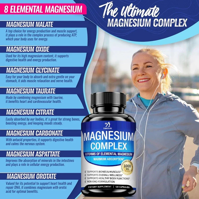 Magnesium Supplements, with Magnesium Glycinate, Magnesium Oxide, Support Stress Relief, Sleep, Heart Health, Nerves, Muscles