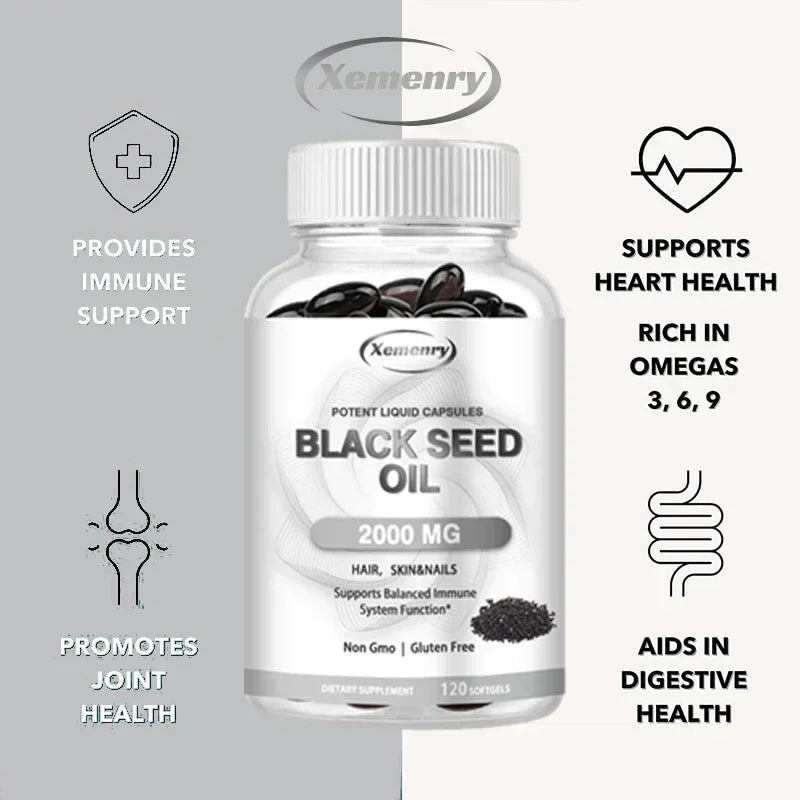 Dietary Supplement, Black Seed Oil Helps Hair Regrowth and Protects Skin and Nails 2000 Mg Supplement
