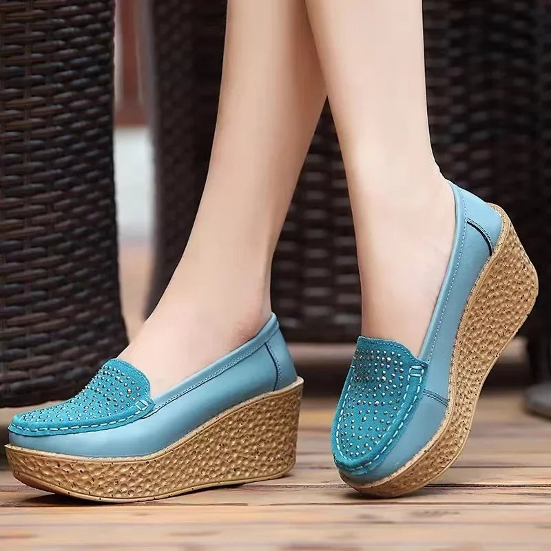 2025 New Women's Shoes Casual Women Loafers Wedge Women Shoe Slip on Platform Shoes Pu Leather Flat Shoes Women Zapatos De Mujer
