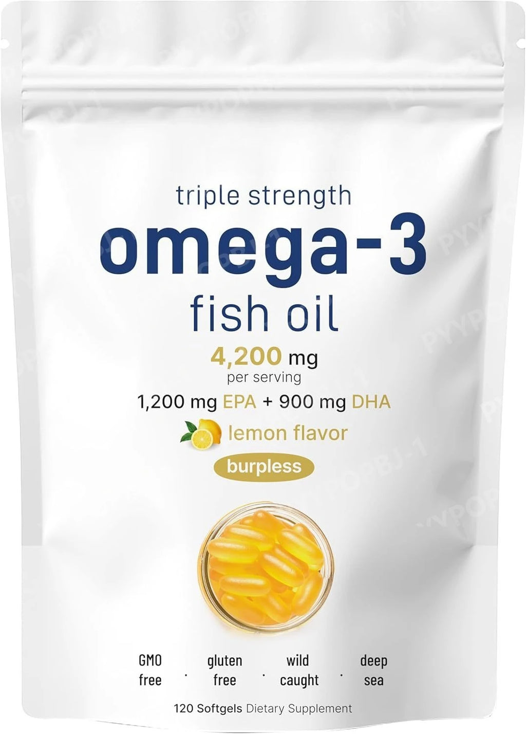 Triple Strength Omega 3 Fish Oil Supplements 4200mg Per Serving 120 Softgels Lemon Flavored Burpless EPA