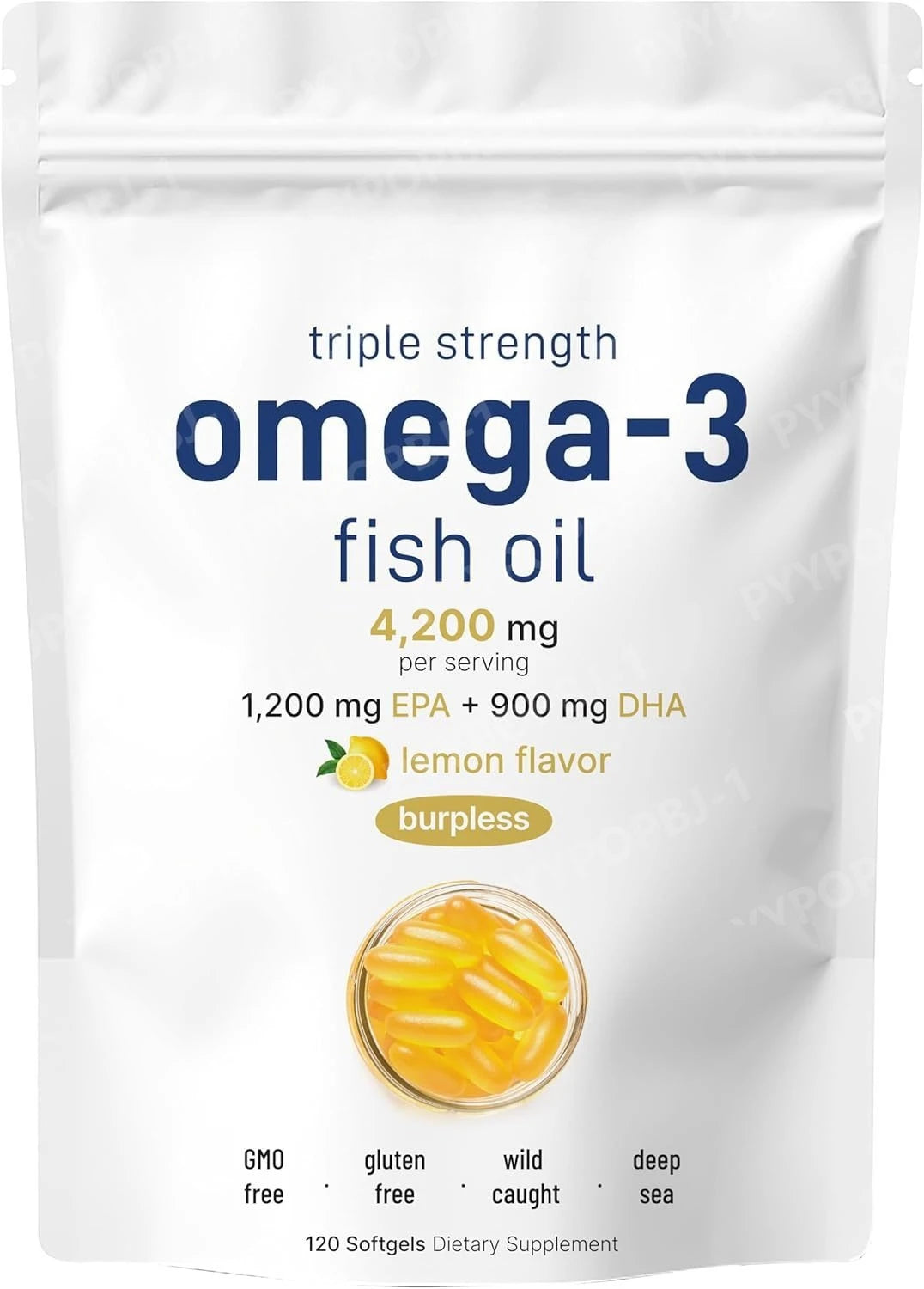Triple Strength Omega 3 Fish Oil Supplements 4200mg Per Serving 120 Softgels Lemon Flavored Burpless EPA