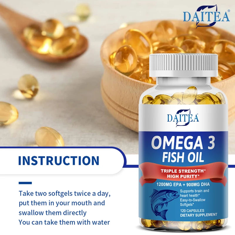 Daitea Triple Strength Omega 3 Fish Oil - Fish Oil Supplement with EPA & DHA Fatty Acids Premium Wild Caught, 30/60/120 Capsules