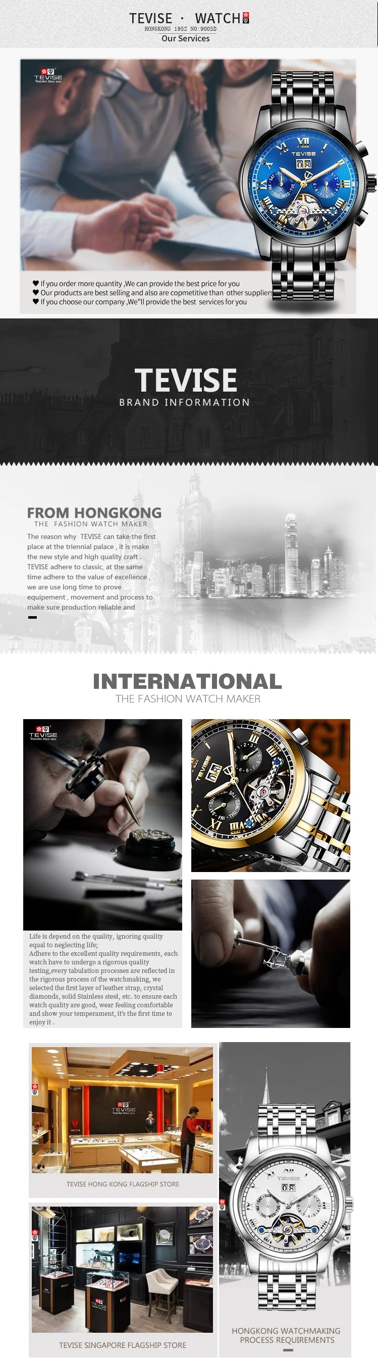 TEVISE Mechanical Watch for Man Top Brand Luxury Watch Stainles Steel Business Waterproof  Luminous Wristwatch