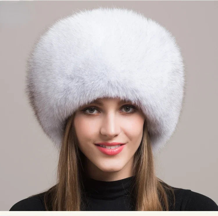 Hot Sale 100% natural Fox Fur Hat Women Cap Thick Fur Cap Winter Warm Hat Female Fashion For Women Hat With Earmuffs Hat