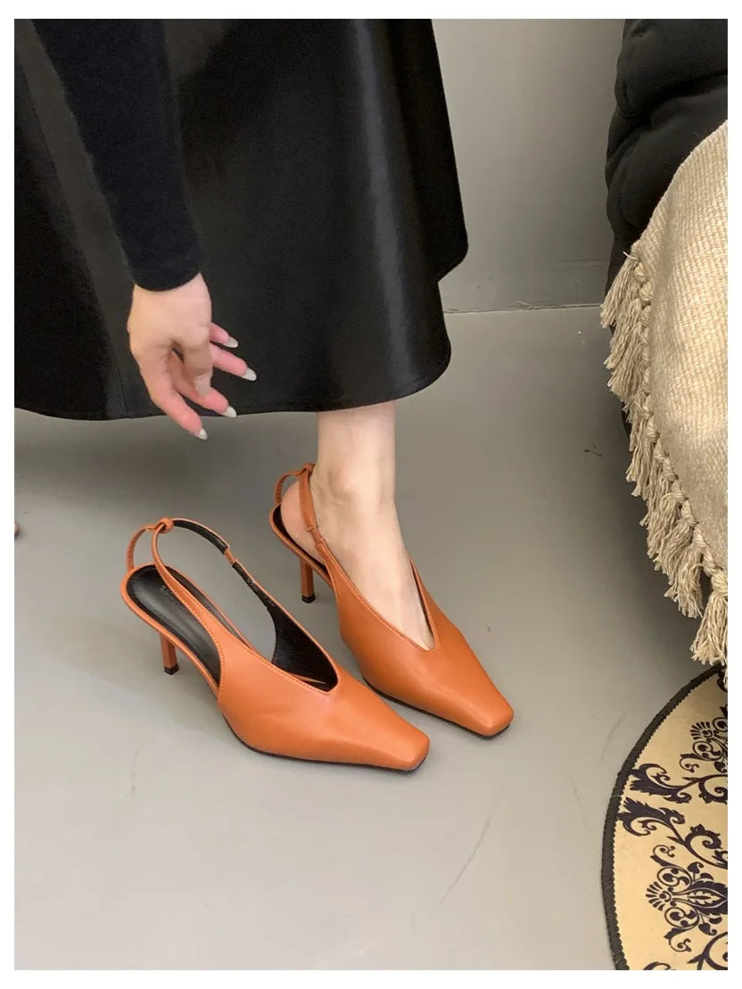 2026 New Spring Women Sandals Fashion Thin High Heels Pumps Square Toe Shallow Women's Shoes For Party Dress Mules Zapatos Mujer