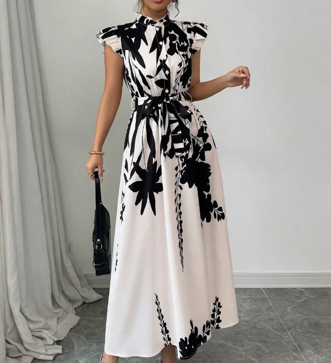 Women's elegant black and white dress, suitable for work, dates and vacations