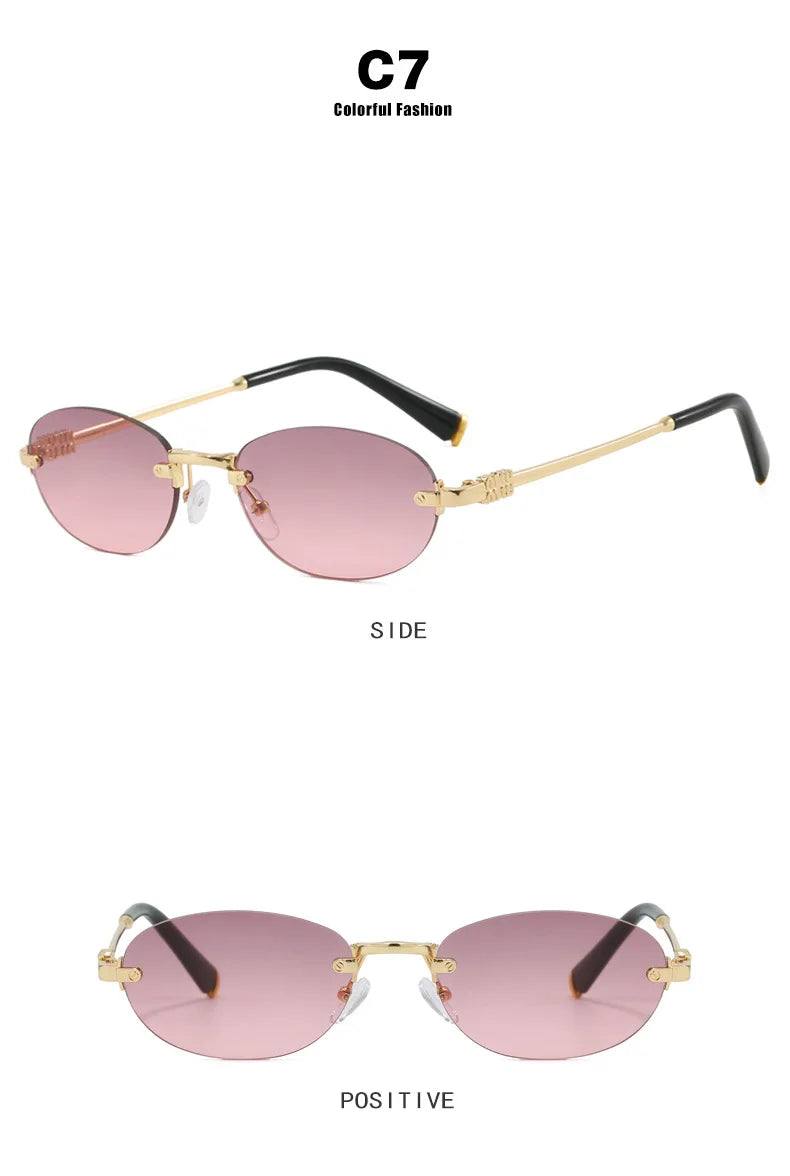 New Fashionable Oval Frameless Sunglasses UV400 UV Protection Glasses Fashionable Street Style Outdoor Driving Travel Sunglasses
